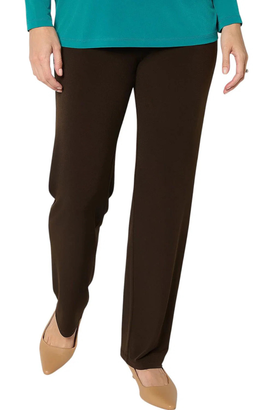 Susan Graver Women's Liquid Knit Pull-On Pants Dark Brown - Petite